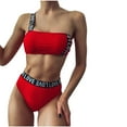 thumbnail image 1 of Ashirexll Swim Suits for Women 2024, Womens Bikini Swimsuits, Swimwear Letter Printing Two-Piece Swimsuit Bikini Swimming Beachwear Red M, 1 of 8