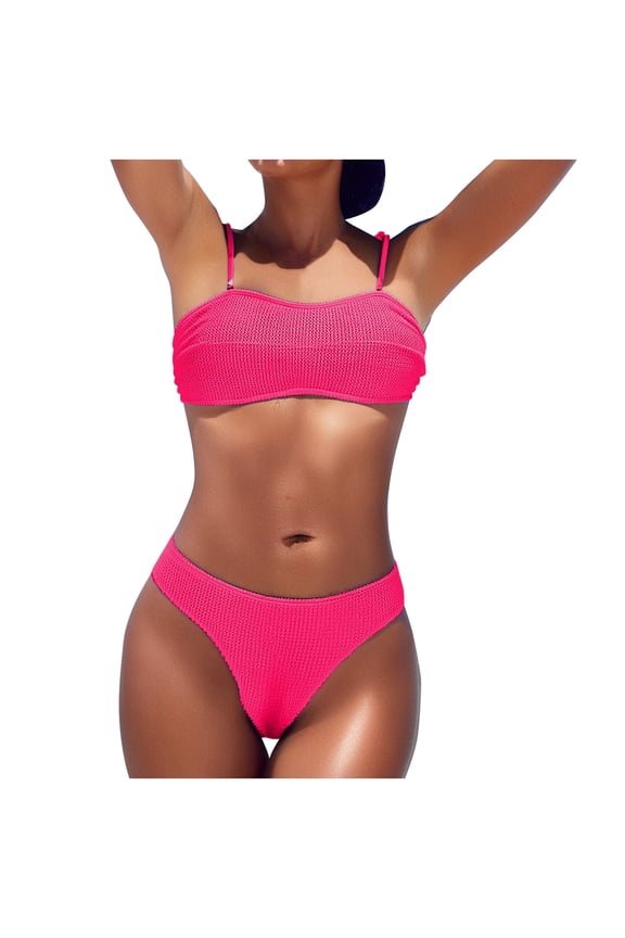 Swim Suits for Women 2025, Bathing Suit for Women High Waist Tight Fitting Split Set Bikini Swimsuit Hot Pink M