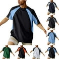 thumbnail image 1 of Ashirexll Mens Summer Shirts, Tshirts Shirts for Men, Summer Fashion Color Matching Round Neck Short Sleeve Sports Fitness Mesh Breathable Loose T-Shirts, 1 of 7