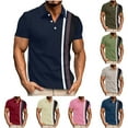 thumbnail image 1 of Ashirexll T Shirts for Man, Big and Tall Shirts for Men, Fashion Color Matching Striped Printed Shirts Turndown Collar Button T-Shirts, 1 of 4