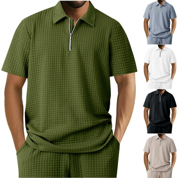 Ashirexll T Shirts for Man, Big and Tall Shirts for Men, Summer Casual Solid Color Zipper Turndown Collar Tops T-Shirts