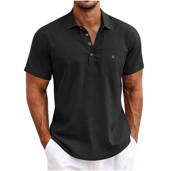 Ashirexll T Shirts for Man, Big and Tall Shirts for Men, Summer Fashion Turndown Collar Button Tops T-Shirts for Casual and Work