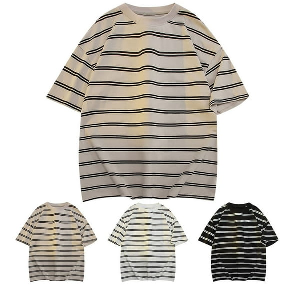 Ashirexll T Shirts for Man, Mens Shirts Casual, Summer Plus Size Casual Short Sleeve Round Neck T-shirts Fashion Striped Summer Shirts Tops