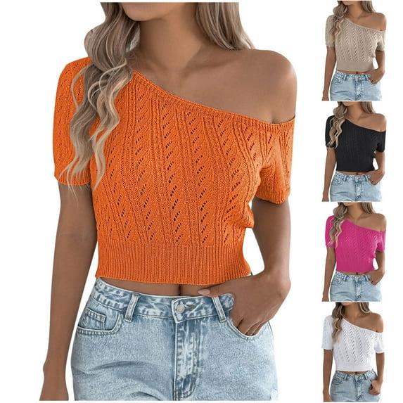Ashirexll T Shirts for Women Summer Tops Women's Casual Oversize Solid Round-Neck Hollow Out Short Sleeve Blouse T-shirt Top