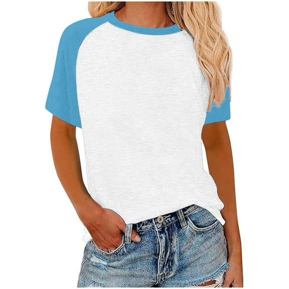 Ashirexll T Shirts for Women, Summer Tops for Women, Women's Contrasting Printed Short Sleeve Round Neck Pullover Fashion Top