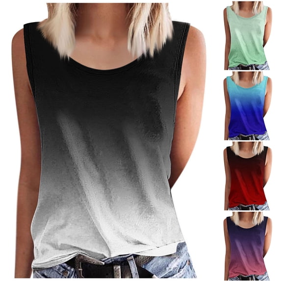 Ashirexll Tank Tops for Women Fashion Summer Printed Round Neck Sleeveless Comfortable Tank Blouses