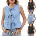 thumbnail image 1 of Ashirexll Tank Tops for Women, Summer Tops for Women, Denim Casual Solid Color Summer Bow Tie V-Neck Blouse Tank, 1 of 7