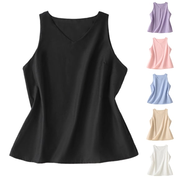 Ashirexll Tank Tops for Women, Summer Tops for Women, Fashion Casual V-Neck Solid Color Loose Sleeveless Summer Top