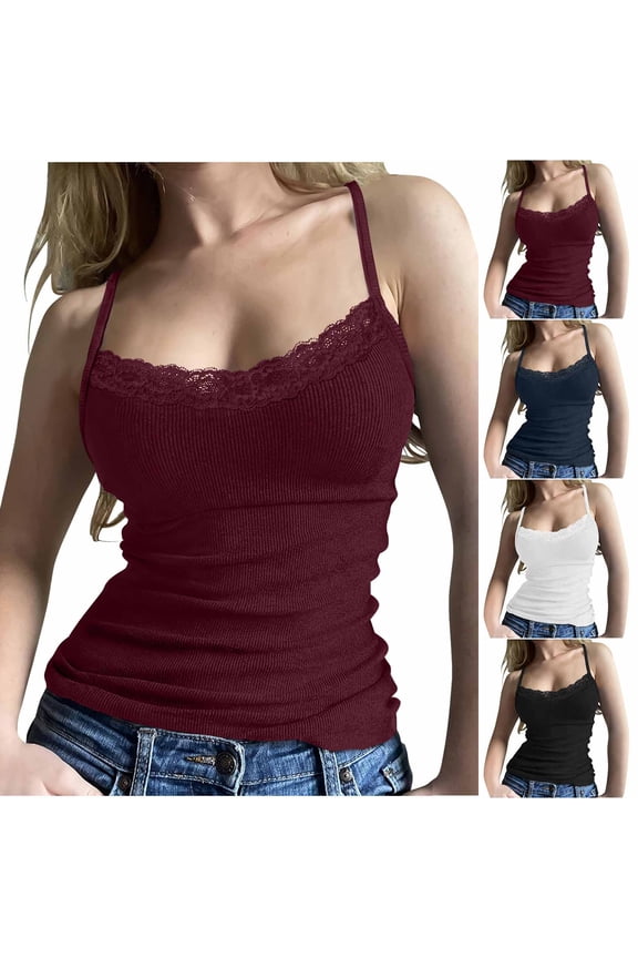 Tank Tops for Women, Summer Tops for Women, Fashion Fishbone Lace Round Neck Loose Summer Camisole