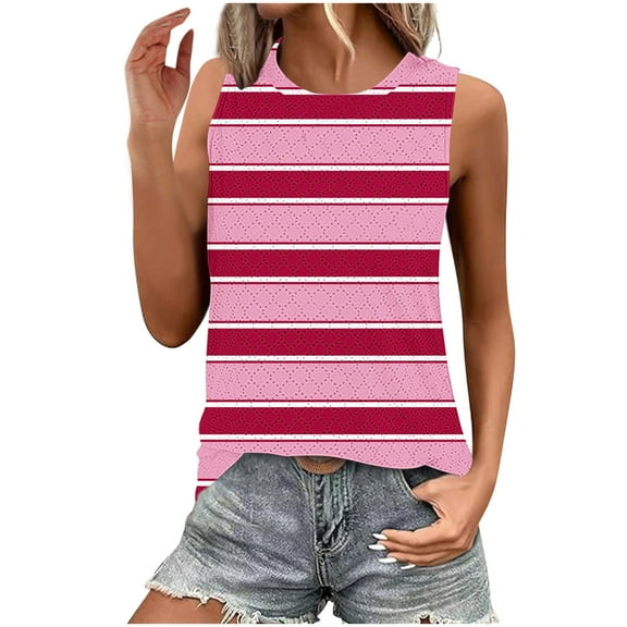 Ashirexll Tank Tops for Women, Womens Casual Tops, Fashion Casual Striped Round Neck Sleeveless Summer Tank Shirts