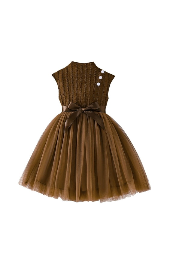 Teen Summer Dresses, Girls Summer Dress, 3-10Y Girls' Fashion and Cute Solid Color Sleeveless Mesh A-Line Dress with Belt