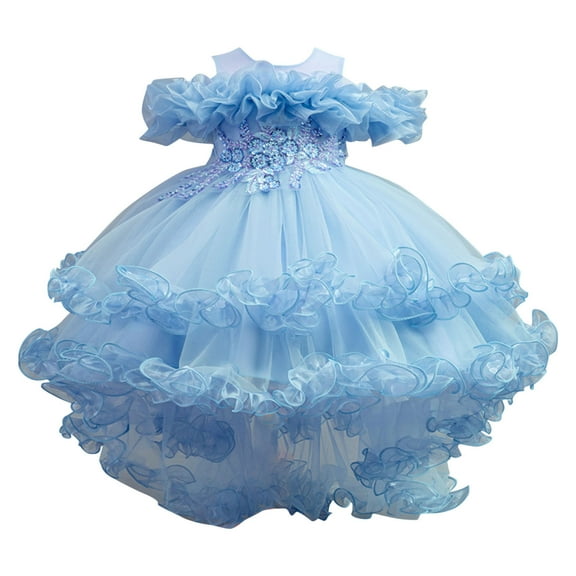 Ashirexll Teen Summer Dresses, Girls Summer Dress, 3-11Y Girls' Fashion Solid Color Sleeveless Mesh Princess Dress Off the Shoulder Flower Dresses for Kids