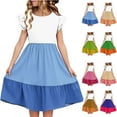 thumbnail image 1 of Ashirexll Teen Summer Dresses, Girls Summer Dress, Summer Dresses for Kids 5-14Y Fashion Color Matching Tiered Ruffle Sleeve Dresses, 1 of 7