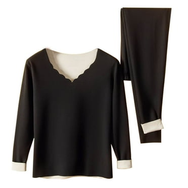 Ashirexll Thermal Underwear Plus Size Women Ultra-Soft Long Johns Set Base Layer Winter Warm Top & Bottom Black L