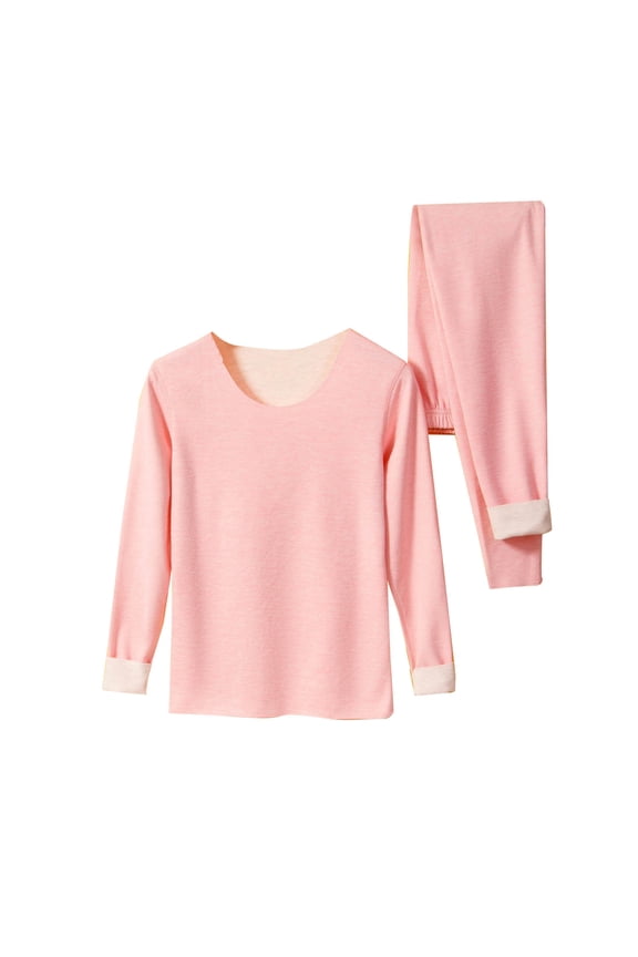 Thermal Underwear Women Plus Size Long Johns Fleece Lined Base Layer Pajama Set Cold Weather Pink M