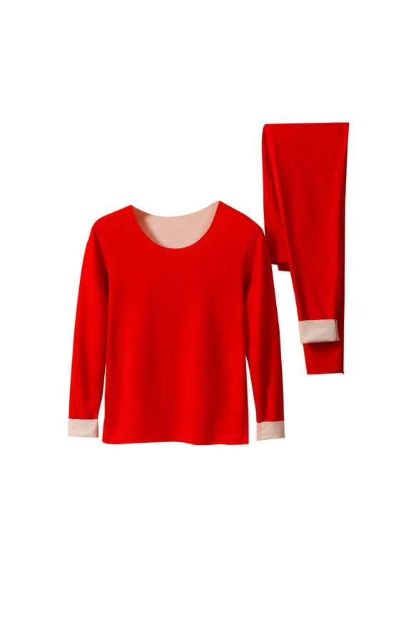 Thermal Underwear Women Plus Size Long Johns Fleece Lined Base Layer Pajama Set Cold Weather Red M