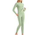 thumbnail image 1 of Ashirexll Thermal Underwear for Women Fleece Silk Winter Round Neck Warm and Thick Velvet Home Clothes Base Layer Pajama Set Green XXL, 1 of 7