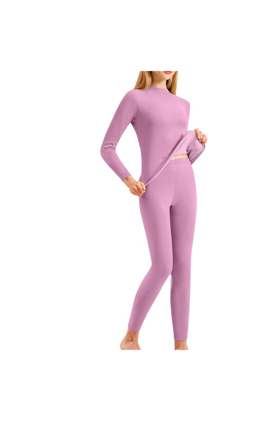 Thermal Underwear for Women Fleece Silk Winter Round Neck Warm and Thick Velvet Home Clothes Base Layer Pajama Set Purple M