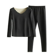 Ashirexll Thermal Underwear for Women Tight Round Neck Cotton Wool Thermal Underwear Cotton Womens Long Underwear Sets Black XXL