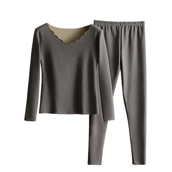 Ashirexll Thermal Underwear for Women Tight Round Neck Cotton Wool Thermal Underwear Cotton Womens Long Underwear Sets Gray XXL