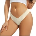 thumbnail image 1 of Ashirexll Thongs for Women, Silk Underwear for Women Low Waist Solid Color Seamless No Show Stretch Thong Panties Beige L, 1 of 6