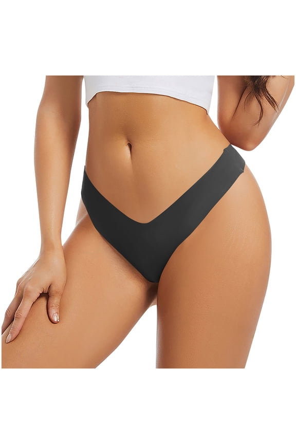 Thongs for Women, Silk Underwear for Women Low Waist Solid Color Seamless No Show Stretch Thong Panties Black S