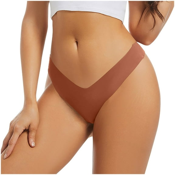 Ashirexll Thongs for Women, Silk Underwear for Women Low Waist Solid Color Seamless No Show Stretch Thong Panties Coffee L