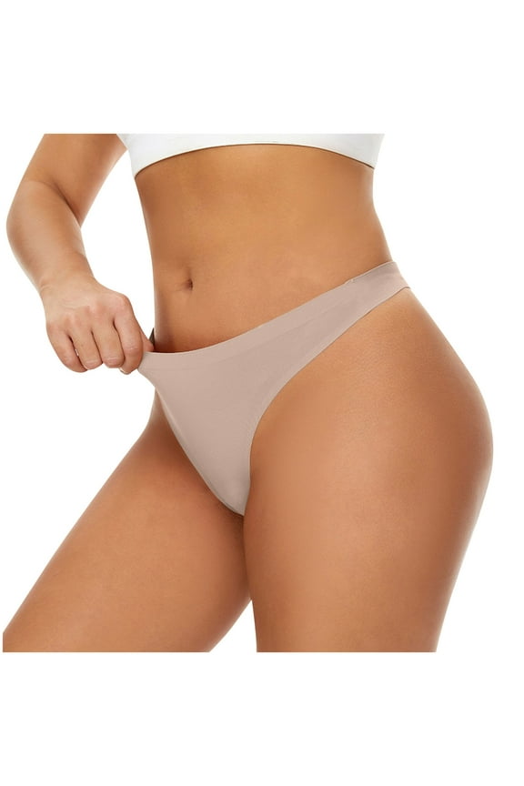 Thongs for Women, Silk Underwear for Women Solid Color Seamless No Show Stretch Thong Panties Beige M