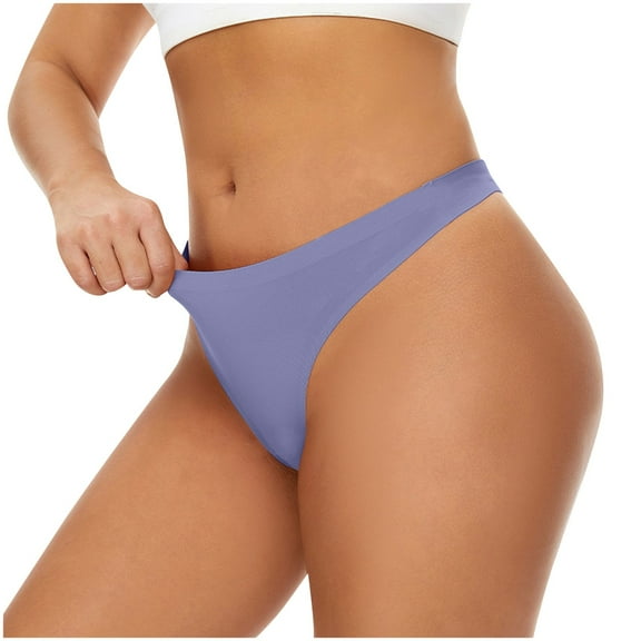 Ashirexll Thongs for Women, Silk Underwear for Women Solid Color Seamless No Show Stretch Thong Panties Purple L
