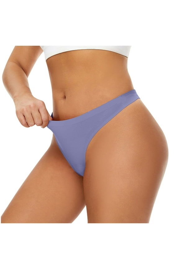 Thongs for Women, Silk Underwear for Women Solid Color Seamless No Show Stretch Thong Panties Purple XXL