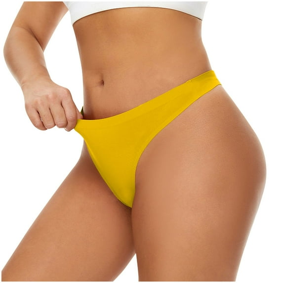 Ashirexll Thongs for Women, Silk Underwear for Women Solid Color Seamless No Show Stretch Thong Panties Yellow S