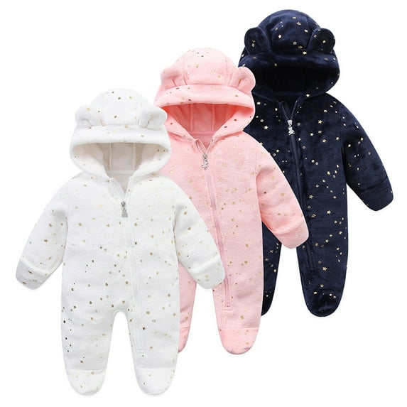 Ashirexll Toddler Girls Jumpsuit Kids Bear Ear Romper Toddler Kids Girls Fashion Solid Color Color Thickening Keep Warm Bear Ear Jumpsuit Romper Warm for Cool Days and Outdoor Play