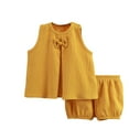 thumbnail image 1 of Ashirexll Toddler Outfits for Girls, Kids Clothes Girls, Toddler Girls Solid Color Gauze Double-layer Breathable Two-piece Set Sleeveless Round Neck Top and Shorts Set, 1 of 3
