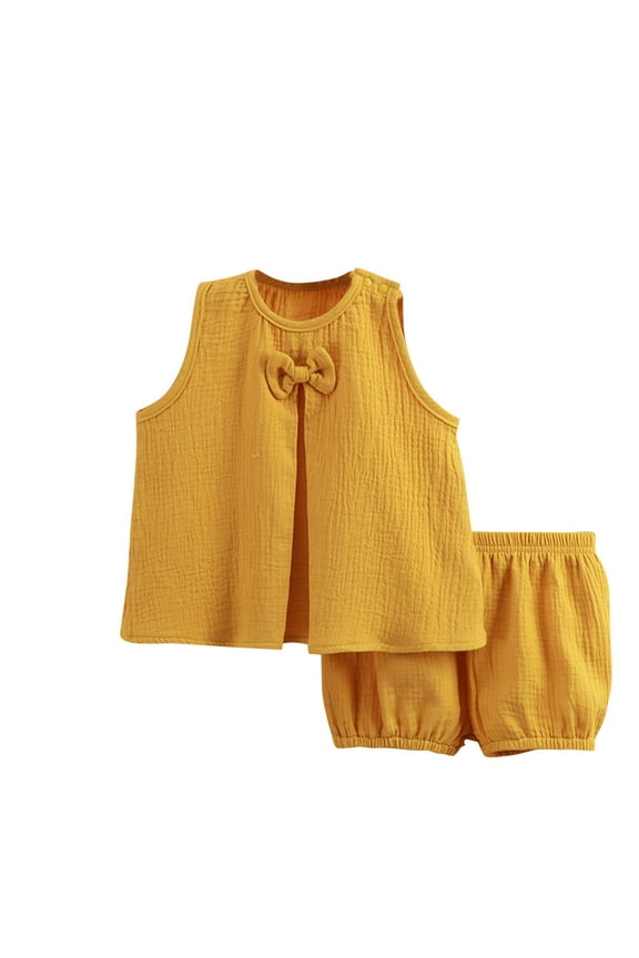 Toddler Outfits for Girls, Kids Clothes Girls, Toddler Girls Solid Color Gauze Double-layer Breathable Two-piece Set Sleeveless Round Neck Top and Shorts Set