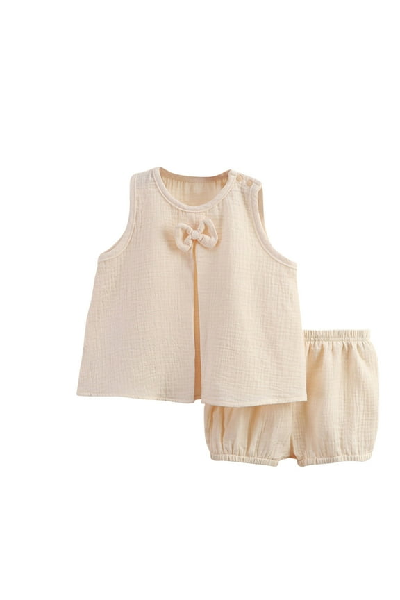 Toddler Outfits for Girls, Kids Clothes Girls, Toddler Girls Solid Color Gauze Double-layer Breathable Two-piece Set Sleeveless Round Neck Top and Shorts Set