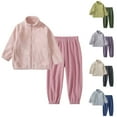 thumbnail image 1 of Ashirexll Toddler Outfits for Girls Boys Clothing Sets Winter Thermal Solid Color Velvet Long Sleeve Round Neck Top and Pajama Pants 2 Piece Set, 1 of 3