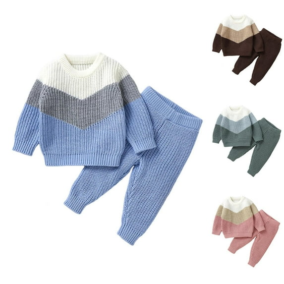 Ashirexll Toddler Outfits for Girls Fall Winter Color Block Long Sleeve Knit Sweater and Solid Color Warm Pants 2 Piece Set