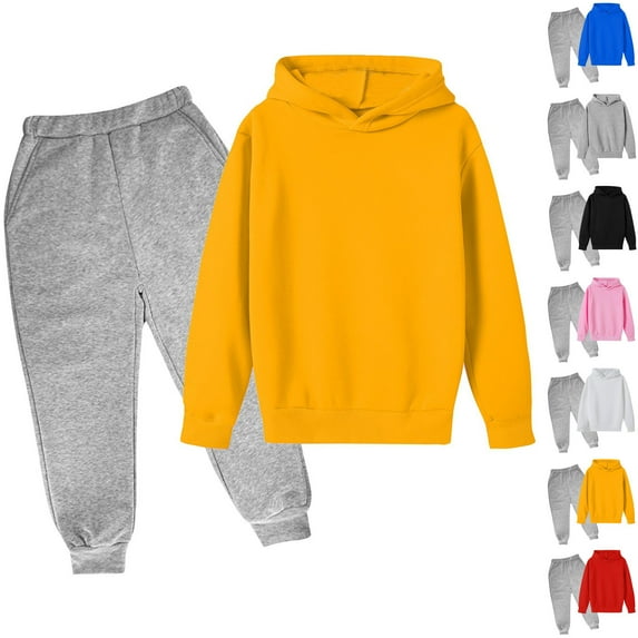 Ashirexll Toddler Outfits for Girls and Boys Fall Winter Solid Color Long Sleeve Hooded Top and Pants 2 Piece Set Casual Clothing Sets