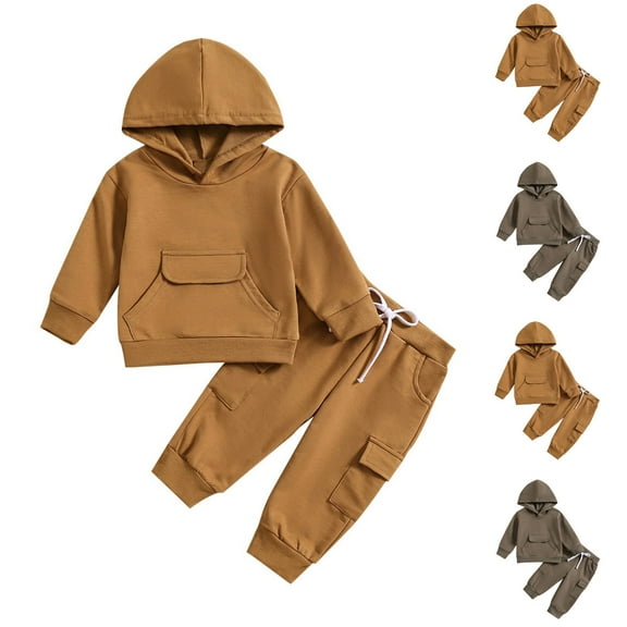 Ashirexll Toddler Outfits for Girls and Boys Fall Winter Solid Color Long Sleeve Round Neck Top and Pants 2 Piece Set Casual Clothing Sets