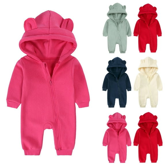 Ashirexll Toddler Unisex Hooded Romper Kids Long Sleeve Suit Toddler Kids Boys and Girls Solid Color Color Long Sleeve Hooded Romper Jumpsuits Warm for Cool