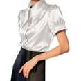 thumbnail image 1 of Ashirexll Tops for Women Trendy Casual Solid Turndown Collar Lace Blouse Short Sleeve Top T Shirt for Daily, 1 of 5