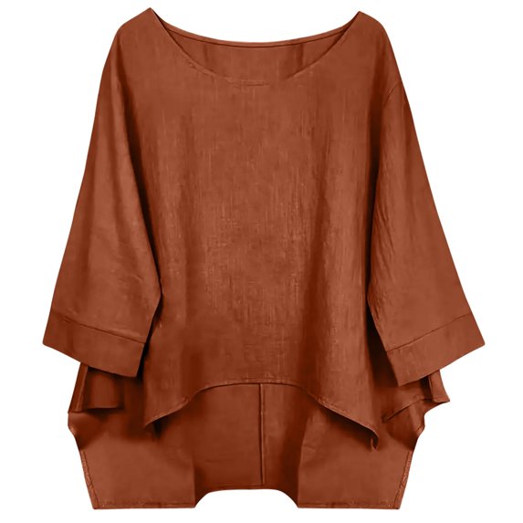 Ashirexll Tops for Women Trendy, Fashion Casual Loose Linen Round Neck Short Sleeve Embroidery T Shirts