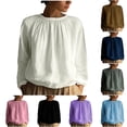 thumbnail image 1 of Ashirexll Tops for Women Trendy, Fashion Solid Color Round Neck Wrinkled Pullover Long Sleeve Shirts, 1 of 7