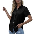 thumbnail image 1 of Ashirexll Tops for Women Trendy, Short Sleeve Shirts for Women, Solid Color Imitation Linen Short Sleeve Turndown Collar Top, 1 of 4