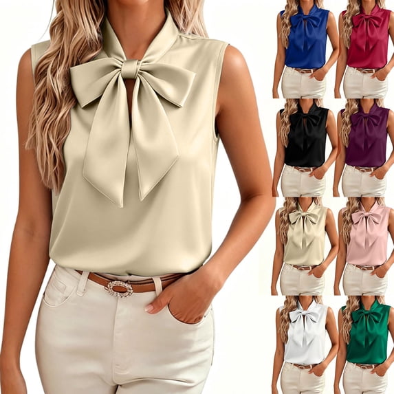 Ashirexll Tops for Women Trendy Solid Color Satin Elegant Draped Neck Top for Spring and Summer Outings