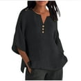 thumbnail image 1 of Ashirexll Tops for Women Trendy, Summer Tops for Women, Solid Color V-Neck Loose Blouse Half Sleeve Casual Work Shirt Tunic Tops Black S, 1 of 6