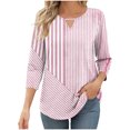 thumbnail image 1 of Ashirexll Tops for Women Trendy, Womens Casual Tops, Fashion Casual Striped Round Neck 3/4 Sleeve Summer T-Shirt, 1 of 6