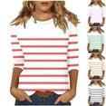 thumbnail image 1 of Ashirexll Tops for Women Trendy, Womens Casual Tops, Fashion Casual Striped Round Neck 3/4 Sleeve Summer T-Shirt, 1 of 5