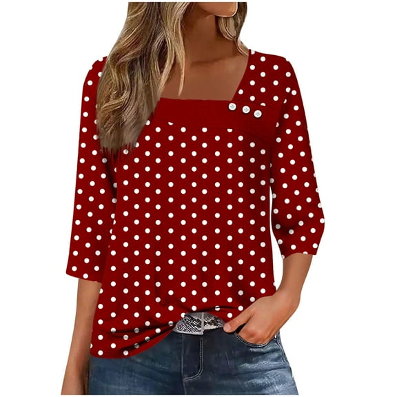 Ashirexll Tops for Women Trendy, Womens Casual Tops, Printed V Neck Long Sleeve T Shirt with Button for Ladies Fashion Casual Tops