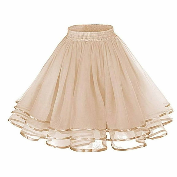Ashirexll Tulle Skirts for Women Solid Color Elastic Waist Pleated Tutu Mesh Colorful Tutu Mini Skirt Khaki Free Size